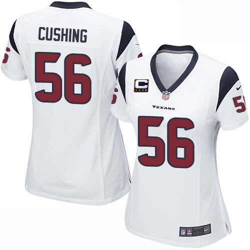 Women's Elite Brian Cushing C Patch Nike Jersey White Road - #56 NFL Houston Texans